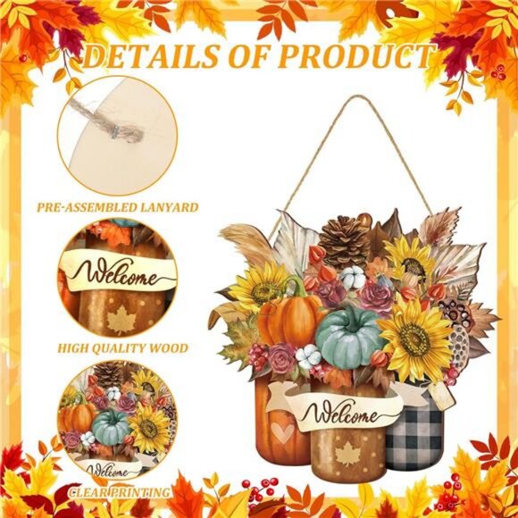 Welcome Fall Door Decorations Thanksgiving Sign Hanging Decoration Wall - Picture 4 of 7